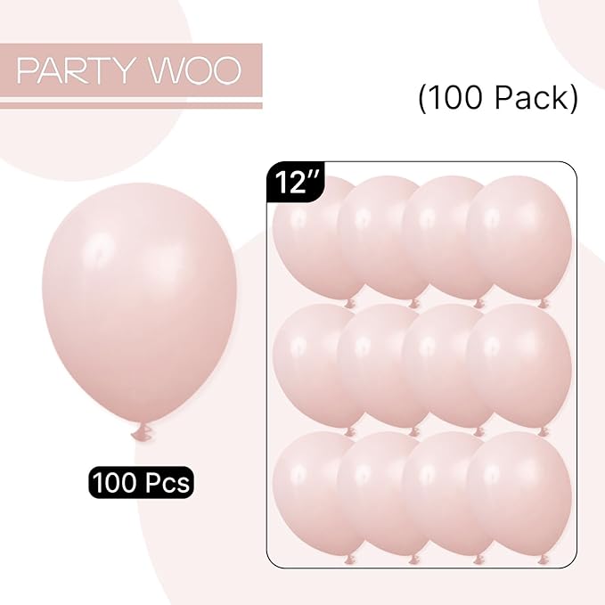 PartyWoo Dusty Pink Balloons 100pcs 12 Inch Boho Blush Lilac Pink Latex Helium Balloons for Princess Birthday Baby Shower Graduation Gender Reveal Anniversary Bachelorette Party Decorations Pink-F54