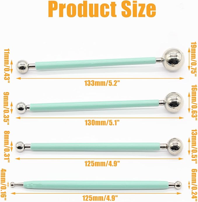 DIY Cake Decorating Tool, Metal Ball Fondant Tool, Stainless Steel Fondant Cake Pan for Sugar Flower, Ball Model DIY Tool, Green(4Pcs)