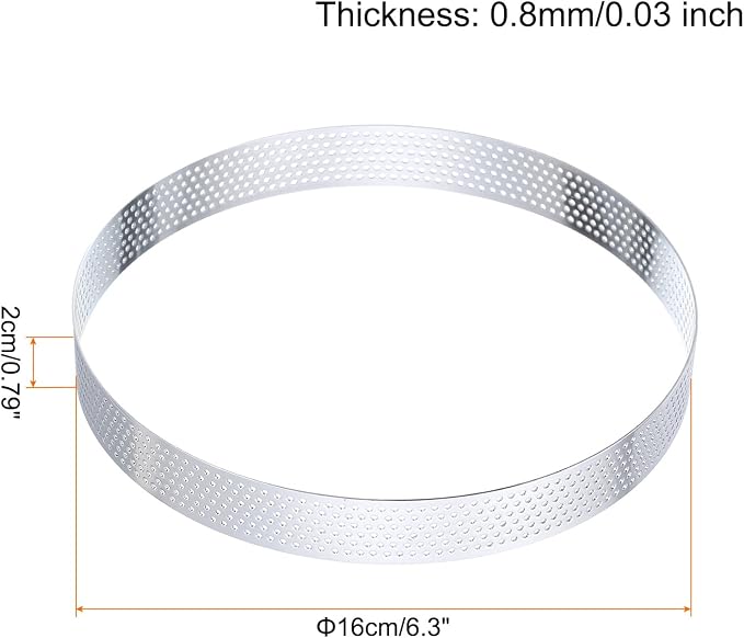 HARFINGTON Stainless Steel Tarts Rings 6.3" Perforated Metal Circle Baking Dessert Mousse Round Cake Ring Non Stick for Home Kitchen Food Cheese Making Tool