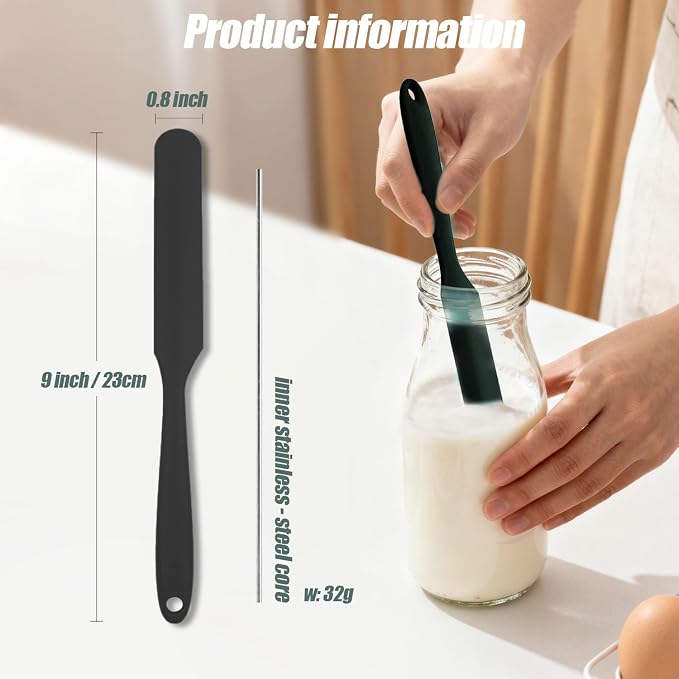 2Pcs Silicone Jar Spatula,9 Inch Jam Spreader for Peanut Butter,Heat-Resistant Food-Grade Jar Blender,Kitchen Spatula for Scraping Icing Bread Cream, Jam (Black)