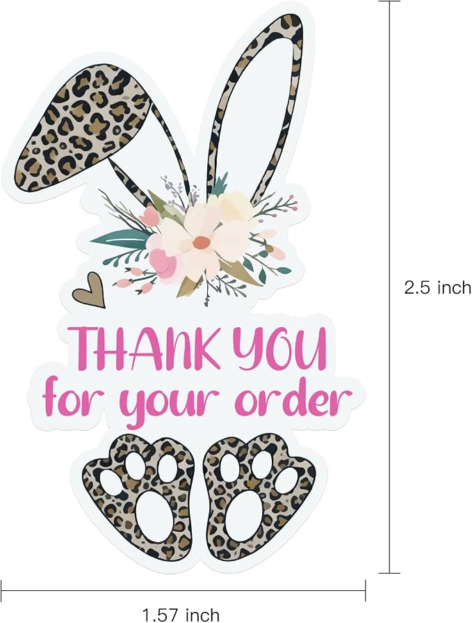 WRAPAHOLIC 1.57 x 2.5 Inch, 500 Total Business Stickers Roll - Leopard Bunny Design, Thank You Lables, Shipping Stickers for Baby Shower and Party Decorations