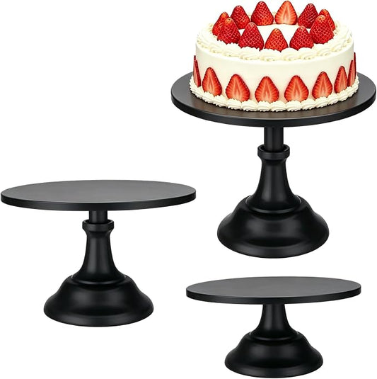 Three-piece Cake Stand Set, Metal Round Trays, 8-inch, 10-inch, and 12-inch, for Dessert Table displays; Perfect for Christmas, Thanksgiving, Birthdays, Weddings, and Other Celebrations(Black)
