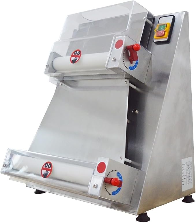 110V Commercial Automatic Pizza Dough Press Machine Adjustable Thickness 370W Electric Pizza Dough Roller Sheeter 4-15.7” Stainless Steel