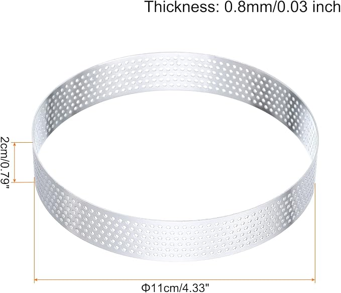 HARFINGTON 3Pcs Stainless Steel Tarts Rings 4.3" Perforated Metal Circle Baking Dessert Mousse Round Cake Ring Non Stick for Home Kitchen Food Cheese Making Tool