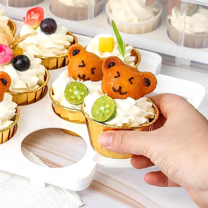 4-Tier Cupcake Carrier Holds 48 Cupcakes - Portable Dessert Holder with Secure Clips & Clear Shell, Stackable Storage Container for Parties, Birthdays, Baking, Clear/White