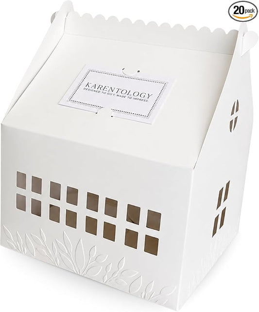 20 Pcs Large Cottage House Cookie Boxes with Window & Business Card Holder, White 7 x 7 x 8.5 in Gable Bakery Gift Boxes for 2 Dozen Cookies, Treats, Desserts, Realtor Gifts & Party Favors