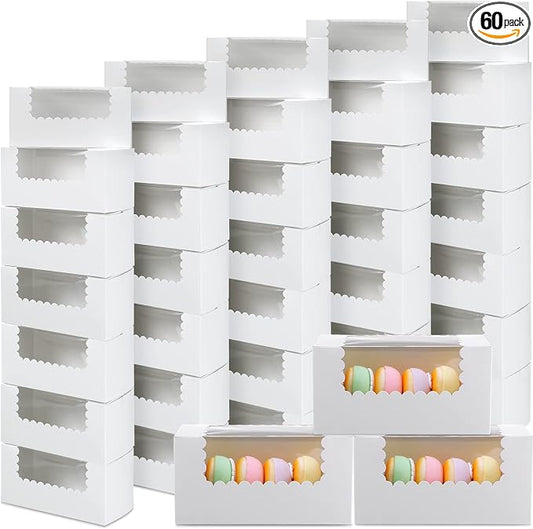 Ireer 60 pcs 8x4x4 Inch Bakery Boxes with Window Cookies Boxes Pumpkin Roll Container Donut Box Pastry Cake Packaging Safe for Cookies Loaf Muffins Breads Dessert Candies Treat (White)