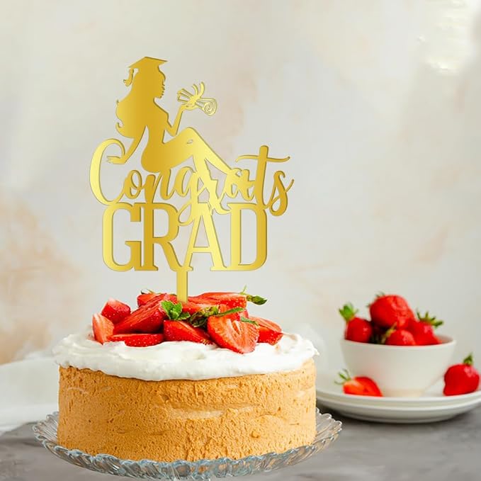 Congrats Grad Cake Topper,2026 Graduation Cake Topper, Congrats Grad Decorations,2026 High School/College/Senior Graduation Party Decorations Supplies. (Acrylic gold)