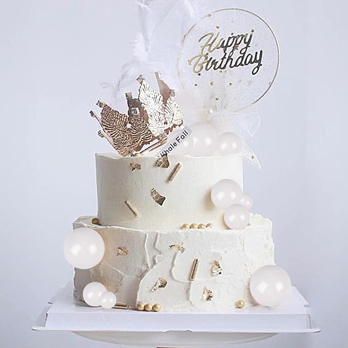 30 PCS Balls Cake Topper DIY Cake Insert Toppers Ball Cake Picks Cupcake Topper for Birthday Party Baby Shower Wedding Cake Decoration（White）