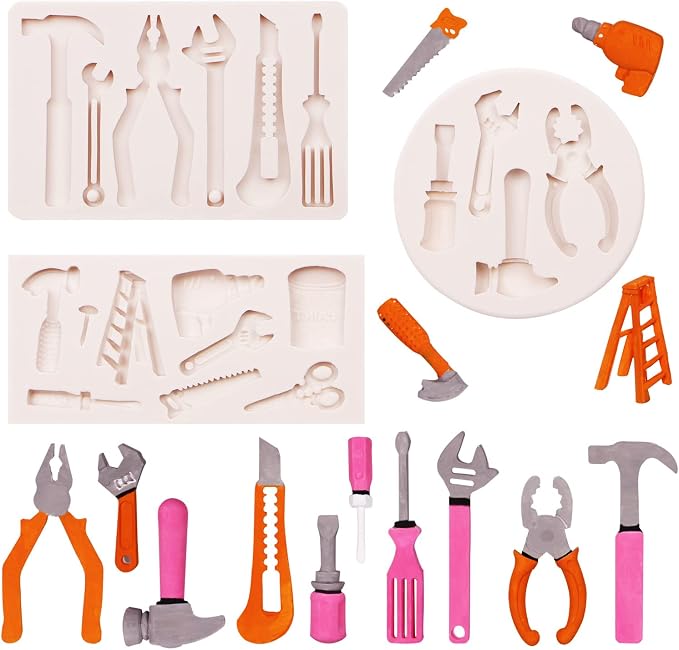 Hand Tools Chocolate Molds, Silicone Construction Wrench Fondant Mould, 3 Packs Hammer Screwdriver Candy for Car Cake Decoration for Father's Day