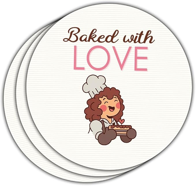(3PCS) Baked with Love Stickers Round Kraft & Vinyl Decals for Bakery Packaging, Homemade Cookies, Small Business & Gifts Waterproof, Perfect for Bags, Boxes & Wrapping - 3 Inch