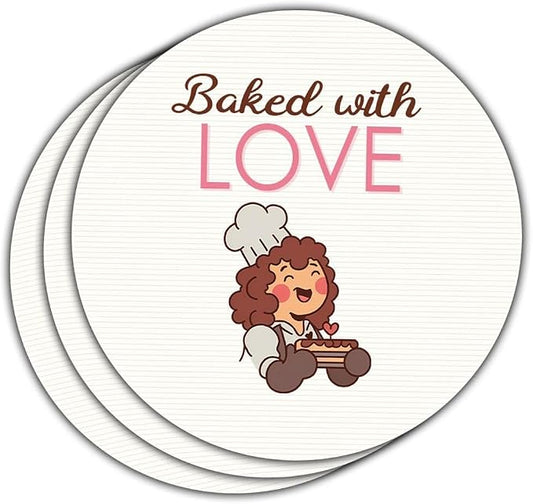 (3PCS) Baked with Love Stickers Round Kraft & Vinyl Decals for Bakery Packaging, Homemade Cookies, Small Business & Gifts Waterproof, Perfect for Bags, Boxes & Wrapping - 3 Inch