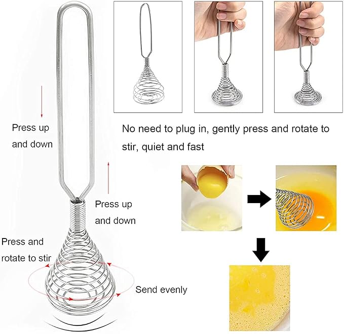 Stainless Steel Spring Coil Whisk 1 Pack, Wire Whip Egg Beater, Kitchen Cookware Hand Mixer For Cooking, Mixing, Blending, Beating, Stirring, 8.7 Inch