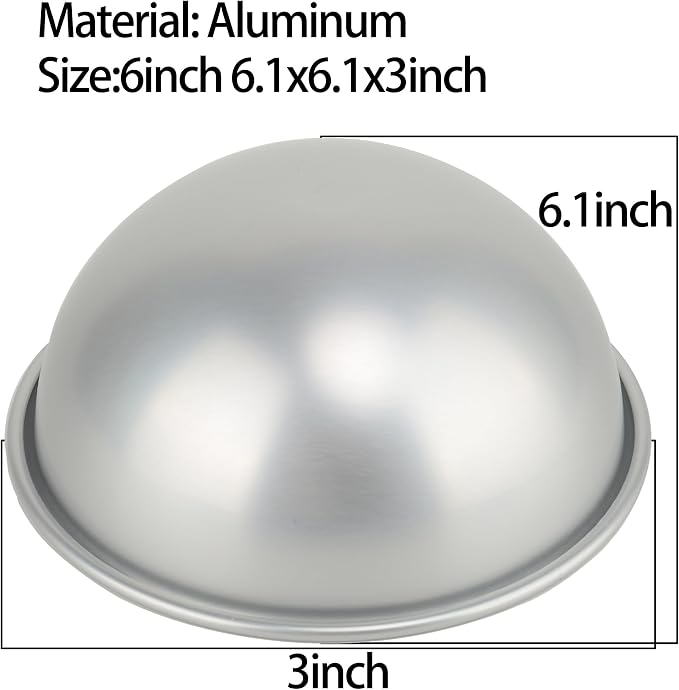 Kundalini 6 Inch Hemisphere Cake Pan Dome Cake Pan 3D Sports Ball & Princess Dress Dome Mold,for Soccer, Basketball & Princess Doll Dress & Shower Birthdays