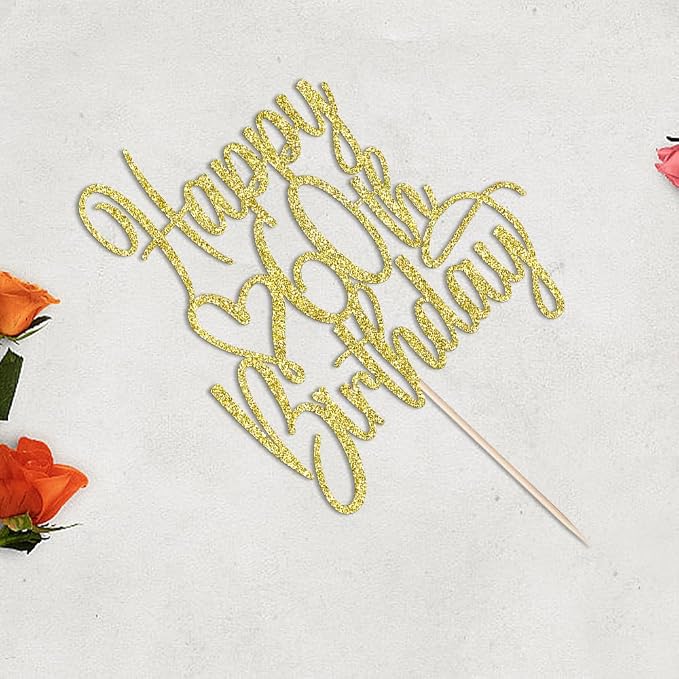Gold Glitter Happy 60th Birthday Cake Topper - Cheers to 60 Years Cake Topper, 60 & Fabulous Cake Decoration for Hello 60th Birthday Anniversary Party Cake Decorations Supplies