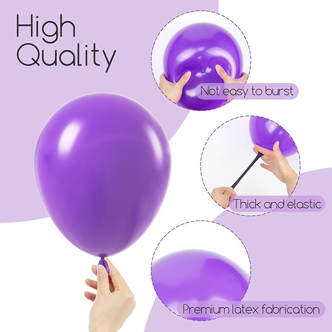 120pcs Purple Balloons, 18 12 10 5 inch Purple Balloons Different Sizes Balloon Arch Kit for Birthday Wedding Baby Shower Party Decorations