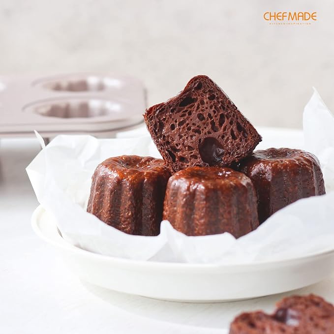 CHEFMADE Canele Mold Cake Pan, 6-Cavity Non-Stick Canele Muffin Bakeware Cupcake Pan for Oven Baking (Champagne Gold)