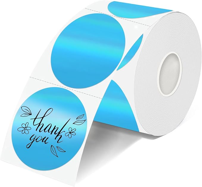 2 Inch Round Holographic Thermal Labels, Waterproof Direct Thermal Stickers, Self-Adhesive Circle Label for Small Business DIY Logo QR Code, Blue (200 Pcs/Roll)
