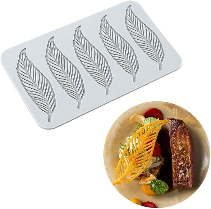 TUKE 3D Leaves Silicone Molds Flower Cake Fondant Mat Bee Leaf Pastry Moulds Rose Impression Chocolate Hollow Lace Mold (Feather_7.8x4.6x0.12inch_H)