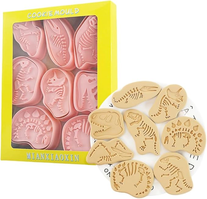 Dinosaur Fossil Cookie Cutters,Plastic Dino Cookie Stamps,Animal Biscuit Mould Press,Animals Cookie Mould Set,Baking Kitchen Tools (Dinosaur Fossil)