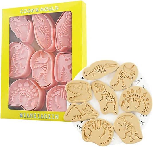 Dinosaur Fossil Cookie Cutters,Plastic Dino Cookie Stamps,Animal Biscuit Mould Press,Animals Cookie Mould Set,Baking Kitchen Tools (Dinosaur Fossil)