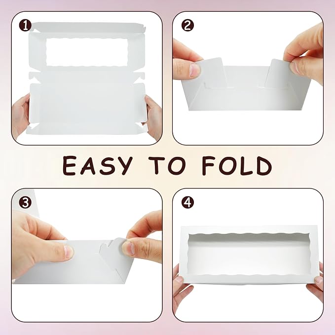 XINHPKGG 5pcs Cookie Boxes with window 12 x 5 x 1.5 Inch Bakery Boxes Treat Box Dessert Box for Wedding Party Favors - White