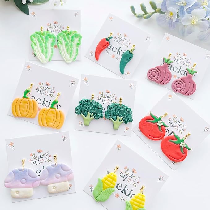 Xaekicr 13 Pcs Vegetable Polymer Clay Cutters - Miniature Food Shape Jewelry Making Tools for Earrings, Charms & DIY Crafts, Soft Clay Molds