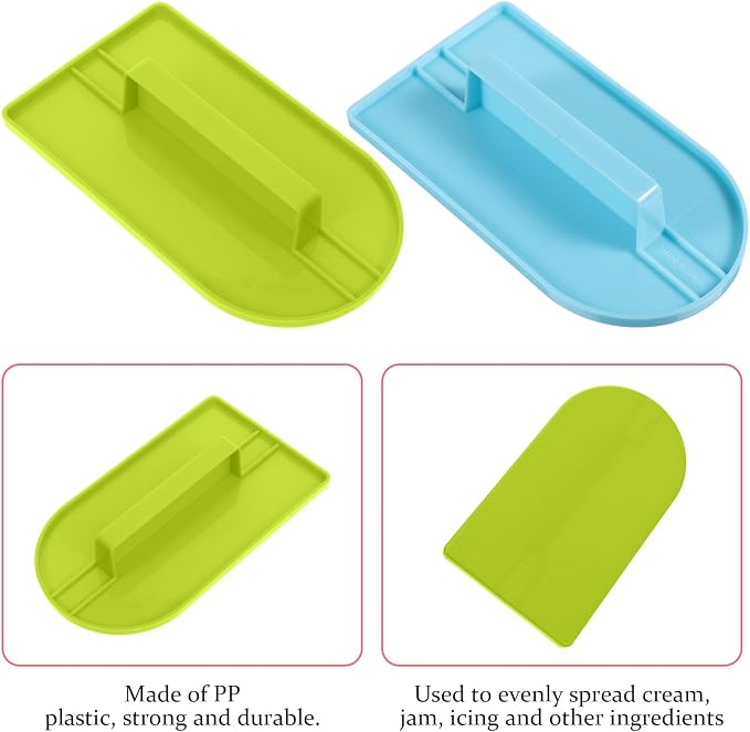 2 PCS Fondant Smoothing Tool, Cake Decoration Icing Smoother, Plastic Fondant Icing Smoother Polisher, Icings Scraper Paddle Tool for Cake Decoration Tools (Green, Blue)