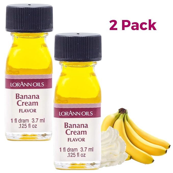 LorAnn Oils Super Strength Flavoring - Used For Candy Making, Flavoring, Baking, Hard Candy, & Flavor Oils - Bold, Natural Flavors 4X Stronger Than Extracts - Banana Cream, Pack of 2, 0.125 fl oz