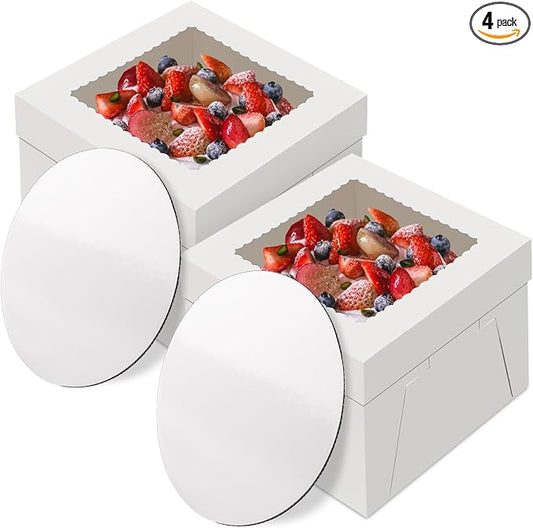 2 Pack Cake Boxes with Cake Boards, 12 Inch Tall Cake Box, Disposable Cake Transport Container, White Cake Carrier Holder for Baked Goods Cookies Dessert Pastry Cupcakes Bakery (12×12×8 Inches)