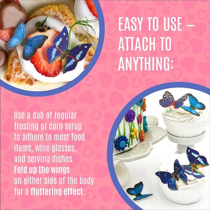 Sugar Robot Inc. Edible Butterflies Small Premium Crafted Made in the USA Cake and Cupcake Toppers, Decoration (Blue)