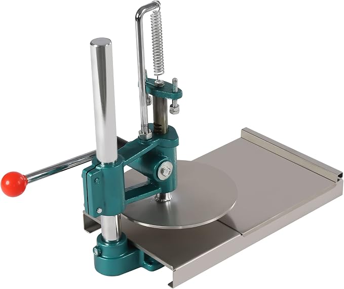 Manual Pizza Dough Press Machine, Heavy Duty Stainless Steel Pastry Sheeter, 7.9 Inch Pressing Plate with Automatic Rebound Handle & Adjustable Thickness for Home and Commercial Kitchen