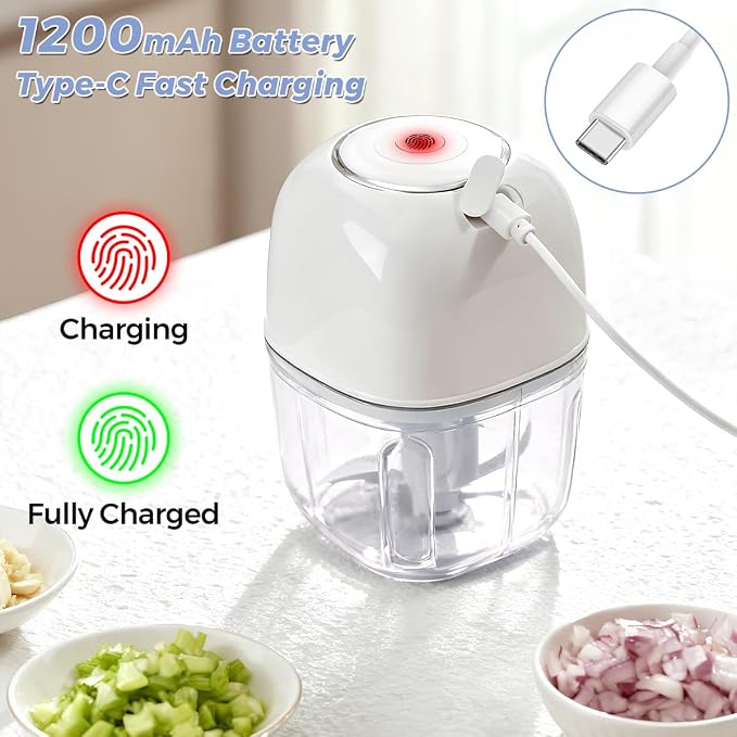Tiiyee Electric Garlic Chopper, 350ML Mini Portable Mincer Masher 6 Blade | Veggie Blender to Vegetable Grinder Food Processor Stainless Steel for Nuts Chili Onion Ginger Spices Salad Graters