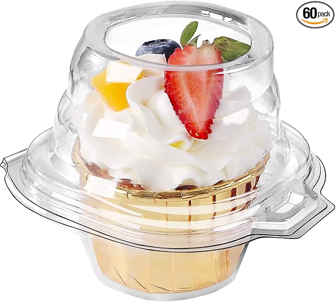 60 Packs Individual Cupcake Containers Stackable Single Compartment Cupcake Disposable Carrier Holder Box Deep Dome Clear Plastic BPAFree (60 counts)
