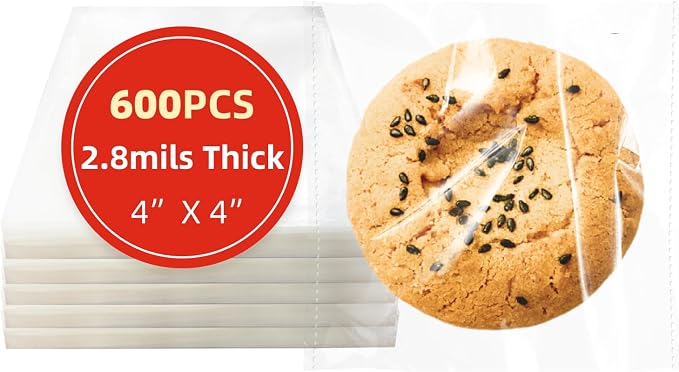 DTmasao 4x4 Inches 600 Pcs Self Sealing Cellophane Bags Clear Cookie Bags Resealable Cellophane Bag for Packaging Gifts,Cookies,Favors,Products,Candy for Packaging 600 Pieces 4"x4"