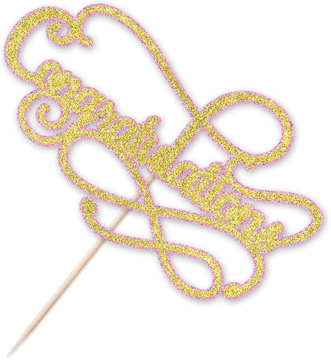 Congratulations Cake Topper,Congratulations 2026 Graduation Cake Topper,Graduation, Wedding, Retirement, Birthday, Anniversary, Celebration Party Decorations Supplies (Pink Gold)