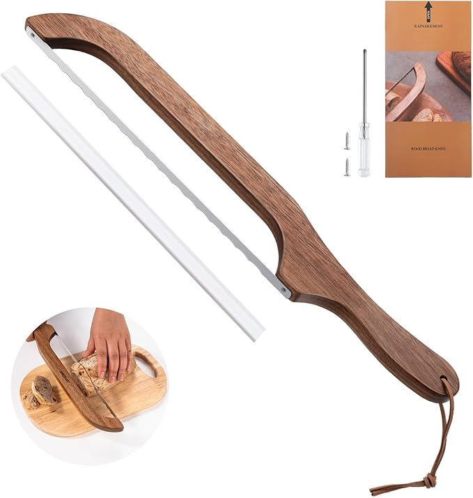 RAPSAKEMOH Sourdough bread knife,Bread Slicer for Homemade, Bread Knife for Homemade Bread sourdough,Serrated Stainless Blade,Bread Cutter,sourdough cutter,Easy Even Slicing&Clean (Walnut Brown)