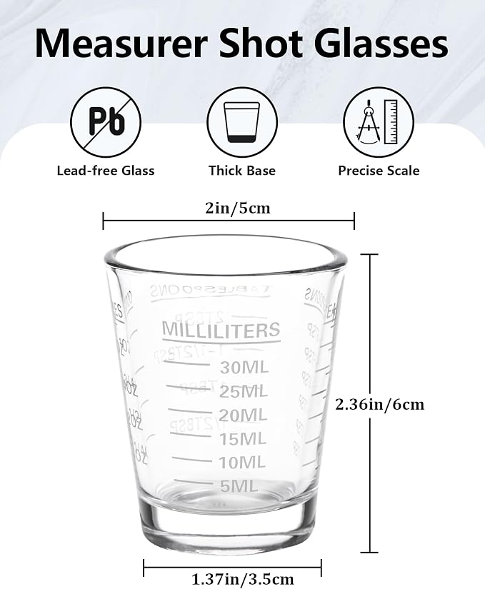 SAIAOKJ Shot Glasses Measuring Cup Set 6 Pack Espresso Shot Glasses Liquid Heavy Glass 26-Incremental Measurement 1 OZ, 2 TBS, 6 TSP, 30 ML Kitchen Tools (White)