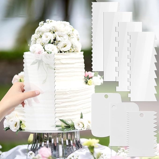 Cake Scraper Set 10 Piece, Icing Smoother and Frosting Comb Tools, 6 PP Scrapers + 4 Clear Acrylic Edge Combs, Sizes up to 9.45 x 3.94 in, for Buttercream Fondant Mousse