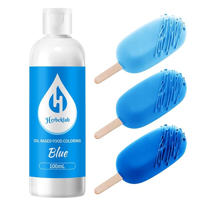 Blue Oil Based Food Coloring for Chocolate – Herbeklab 100ml Professional Concentrated Oil Food Dye for Candy Melts, Chocolate, Cake Pops, Strawberries & Baking