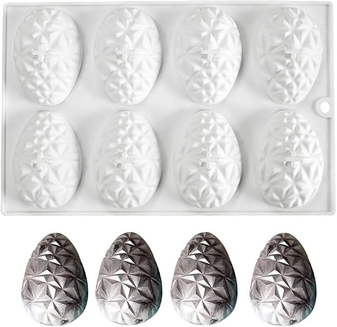 mostsom Easter Egg Shaped Silicone Cake Mold 8-Cavity Non-Stick Chocolate Cook Trays for DIY Candy Chocolate Jelly Fondant Making (Easter Egg F)