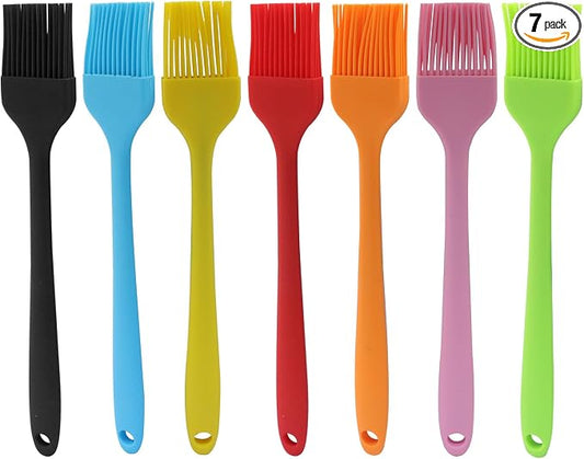 Waziaqoc 7 PCS Silicone Basting Pastry Brush, Colorful Food Brush, Heat Resistant Cooking Brush for Baking Cooking BBQ Grill Spread Oil Butter Sauce, Dishwasher Safe