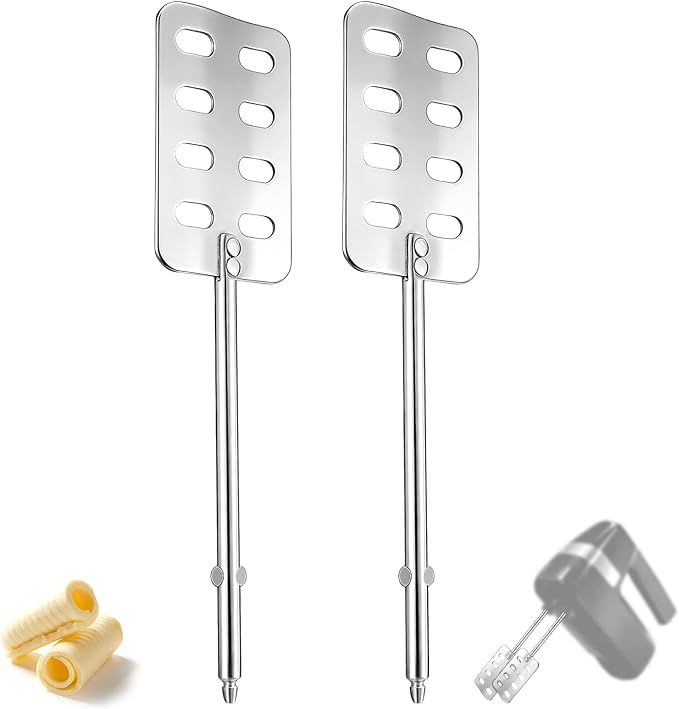 2pcs Hand Mixer Butter Beaters Replacement Compatible, Stainless Steel Mixer Beaters Attachments Churner Blender Parts for Quickly Make Fresh Homemade Butter