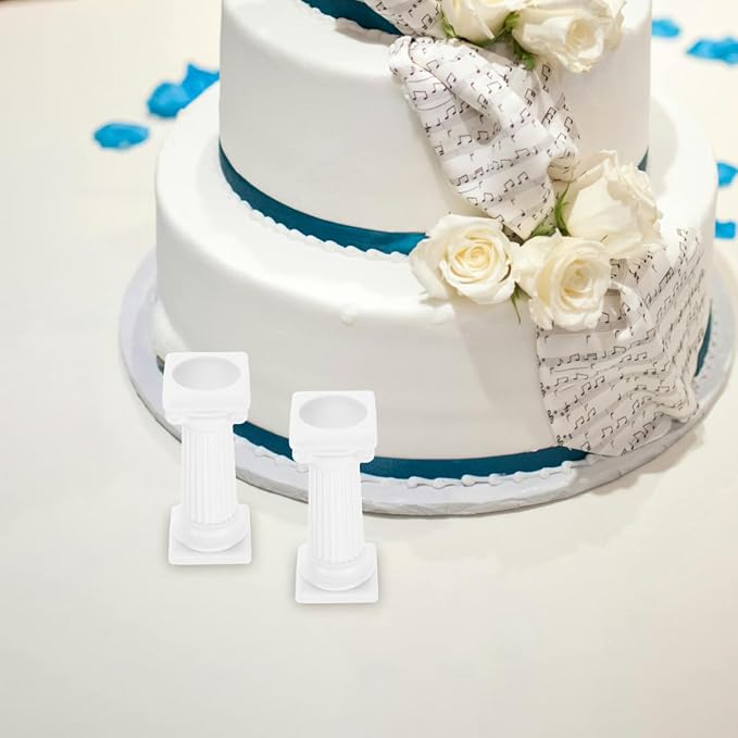 8PCS Roman Column Cake Pillars for Tiered Cakes, White Plastic Support Rods Stacking Kit, Tier Separator Stands for Wedding Party Birthday Cupcake Display