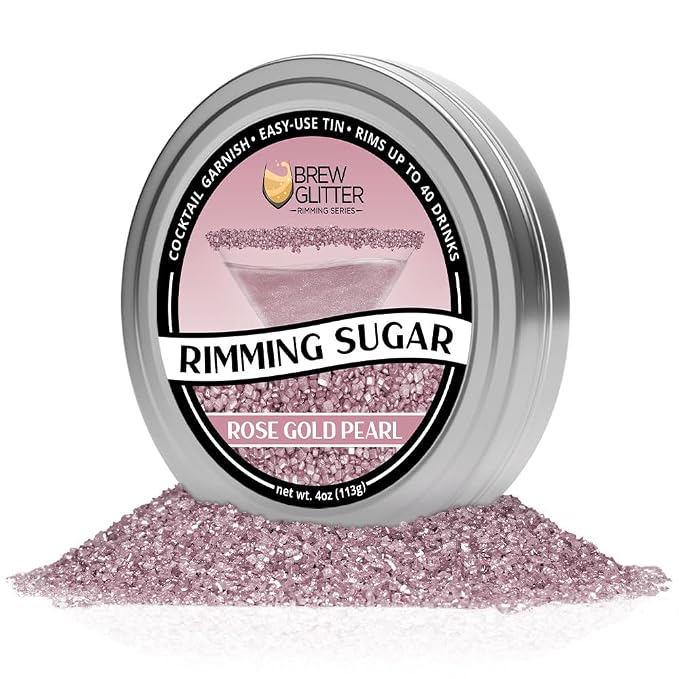 Brew Glitter - Rose Gold Rimming Sugar (4oz, 1x Bar Tin) Cocktail Garnish for Mixed Drinks & Refreshments