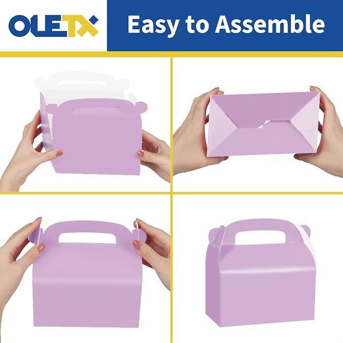 30Pcs Purple Party Favor Treat Boxes Goodie Paper Box with Handles | Gable Gift Boxes Perfect for Purple Birthday Party Baby Shower Decoration Supplies