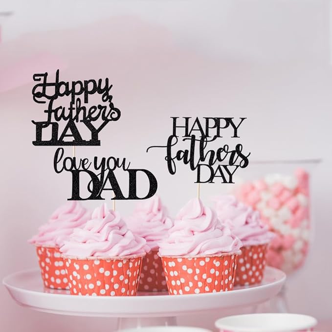 12 Pcs Happy Father's Day Cake Toppers，Father's Day Love You Dad,Happy Birthday Dad Cake Decorations,Thanks Dad Best Dad Ever Cake Picks for Father's Day Birthday Party Cake Supplies