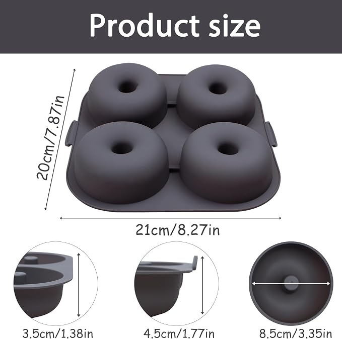 Silicone Doughnut Molds for Air Fryer, Set of 2, 8-Cavity Non-Stick Donut Pans with Carrying Handle, Doughnut Bagel Baking Tin for Muffins Cake, Dishwasher Safe, Grey