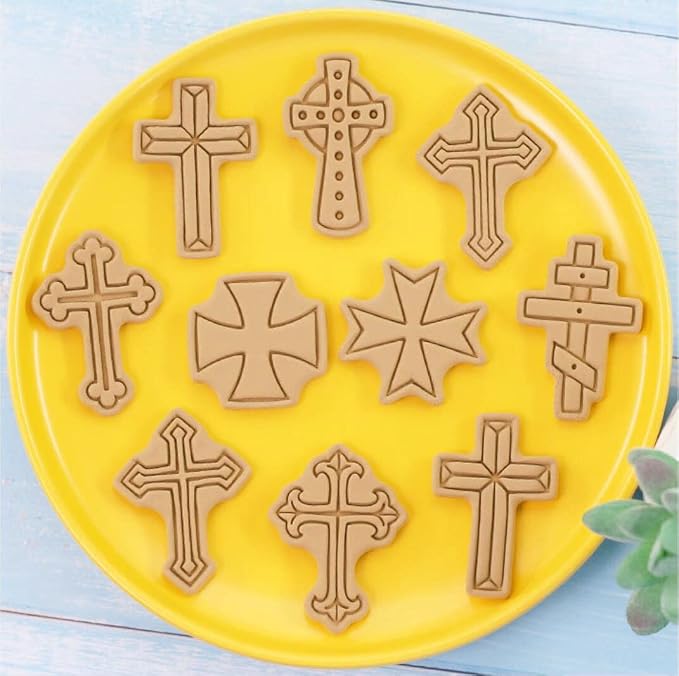 8 Pieces Cute Christian Cross Cookie Cutters Plastic Cookie Stamps Cookie Mould Press Cross Cookie Mould Set Baking Kitchen Tools (Cross 1227B)