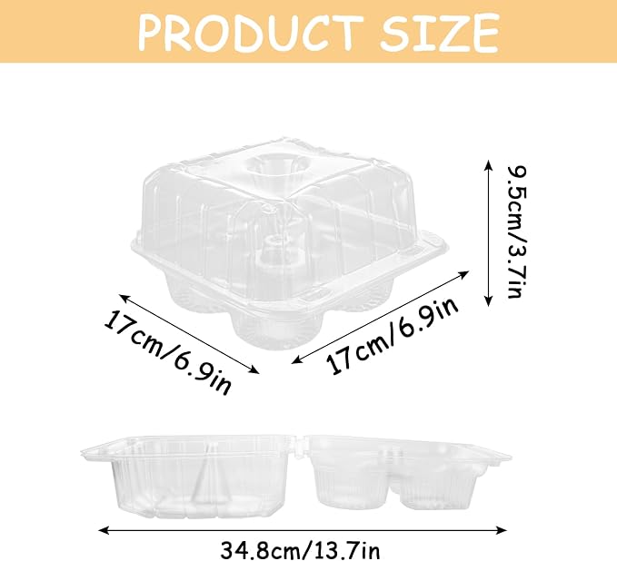 50PCS Cupcake Containers 4 Count, Clear Cupcake Holders Plastic Cupcake Boxes 4 Count Cupcake Containers with Lids, Cupcake Carrier for Cake Store and Bakery